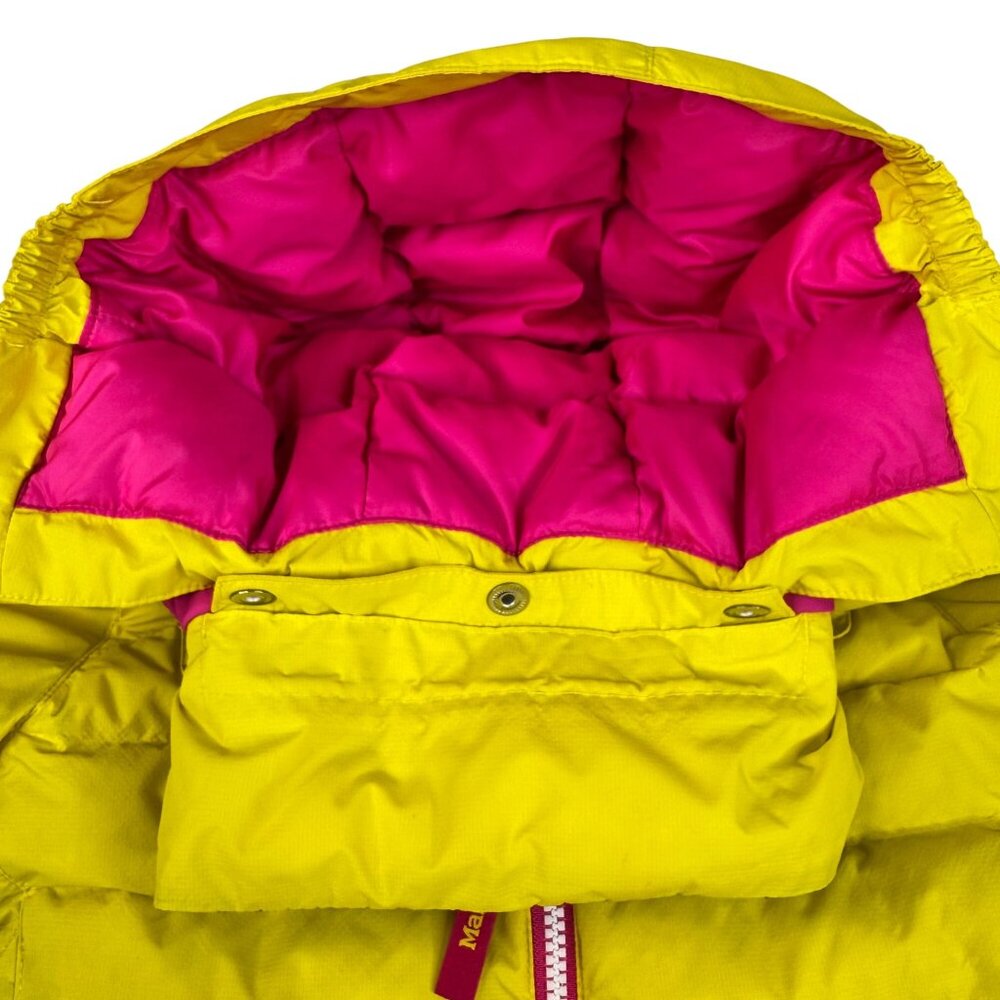 Marmot Girls Puffer Down Jacket Yellow Pink XS Warm Insulated Hooded Windproof - Picture 16 of 16